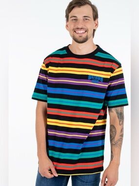 New GUESS Multicolor Striped Short-Sleeve Tee